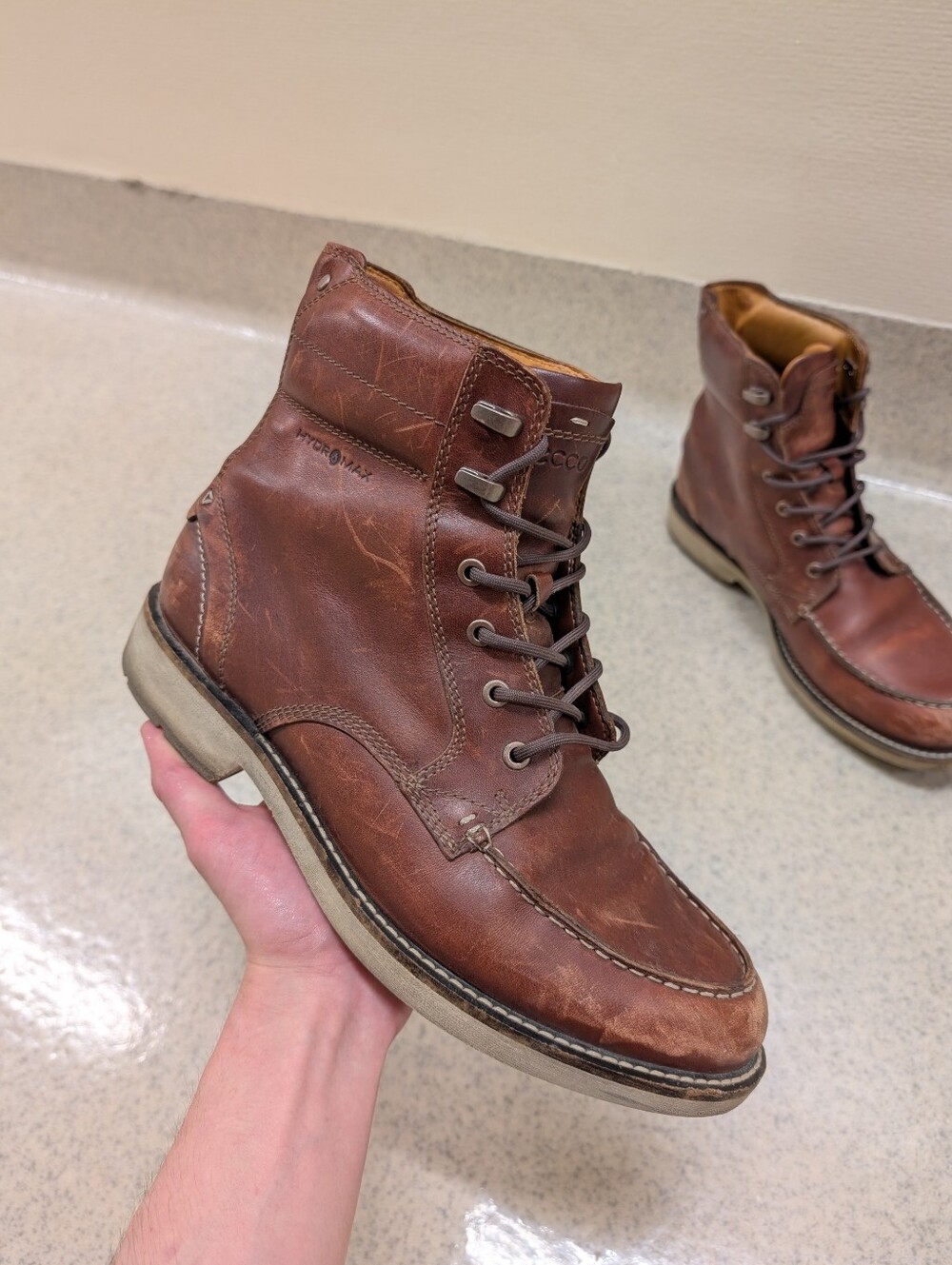 Ecco Leather Moc Toe waterproof boots mens 10.5